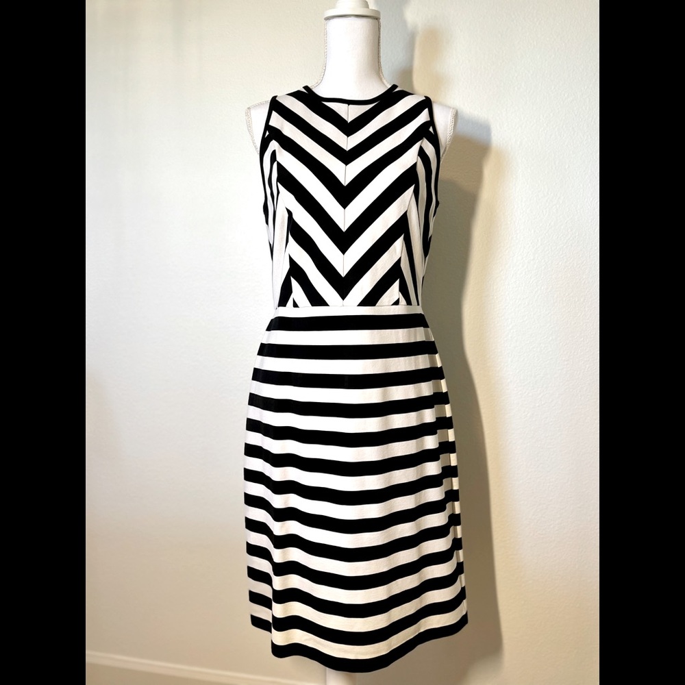 LOFT Sheath Dress 10 Tall Black and White Stripes NWT